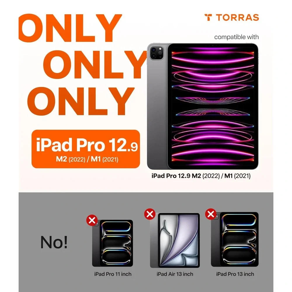 TORRAS Ostand K1 Guardian iPad Pro 12.9 Case M1 M2 Adjustable Stand Black